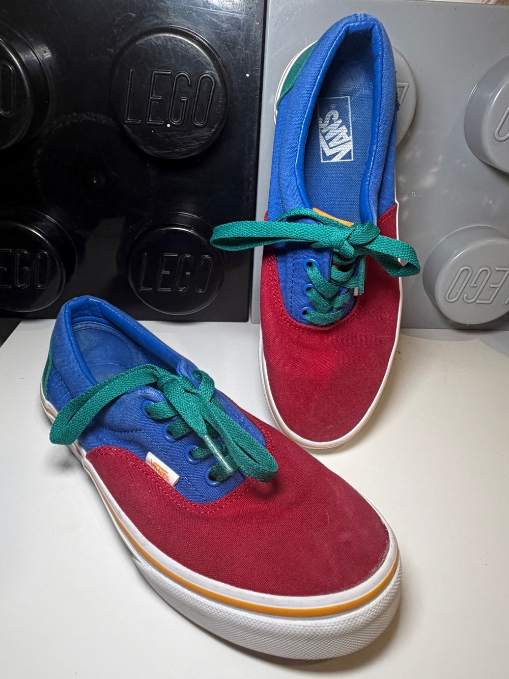 Vans Multi-Color Canvas Lace-Up Sneakers - Red/Blue/Green kids size 4.5